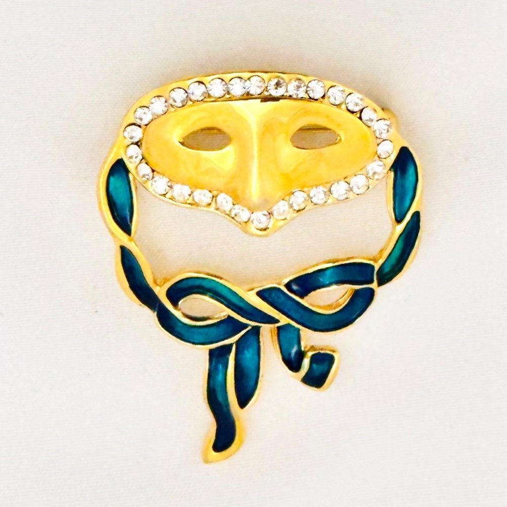 Mardi-Gras/Masquerade Brooch/Pin w/Crystals & Enamel